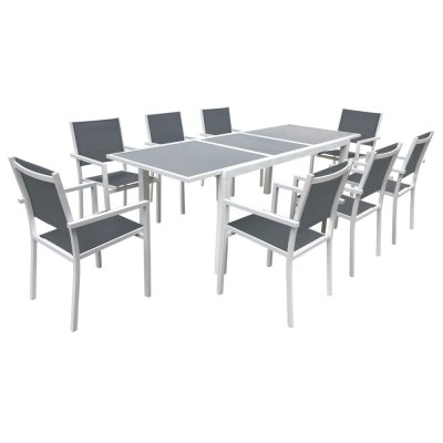 HAPPY GARDEN Salon de jardin 6 &agrave; 8 places en aluminium blanc et gris