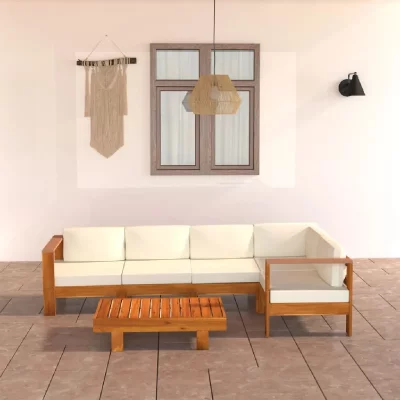 VIDAXL Salon de jardin 6 pcs avec coussins blanc cr&egrave;me bois d'acacia