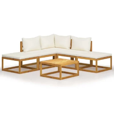 VIDAXL Salon de jardin 6 pcs avec coussins Bois d'acacia solide  Cr&egrave;me