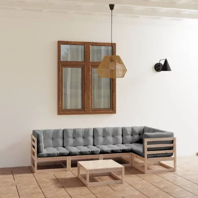 VIDAXL Salon de jardin 6 pcs avec coussins Bois de pin massif  Marron