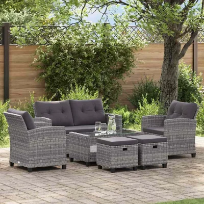 VIDAXL Salon de jardin 6 pcs avec coussins r&eacute;sine tress&eacute;e gris fonc&eacute; 46150