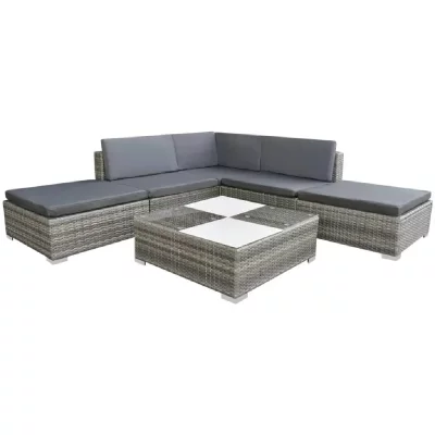 VIDAXL Salon de jardin 6 pcs avec coussins R&eacute;sine tress&eacute;e Gris  Gris