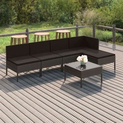  Salon de jardin 6 pcs avec coussins R&eacute;sine tress&eacute;e Gris Vidaxl n/a