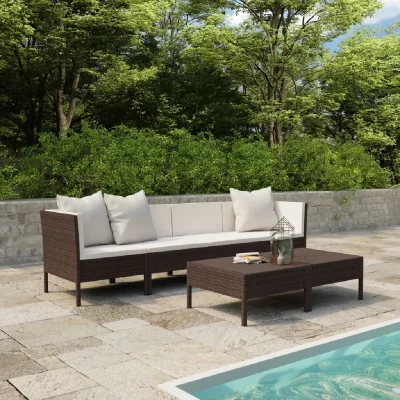 VIDAXL Salon de jardin 6 pcs avec coussins r&eacute;sine tress&eacute;e marron
