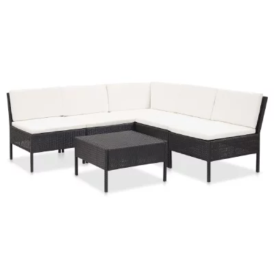 VIDAXL Salon de jardin 6 pcs avec coussins R&eacute;sine tress&eacute;e Noir