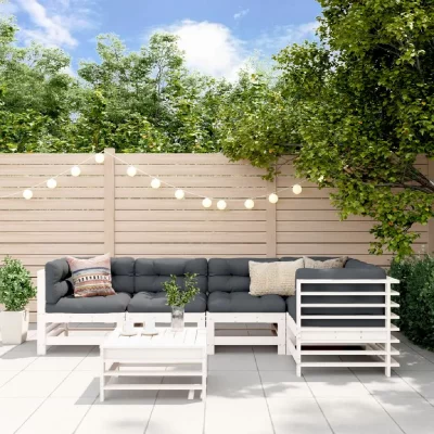VIDAXL Salon de jardin 6 pcs Blanc Bois de pin massif