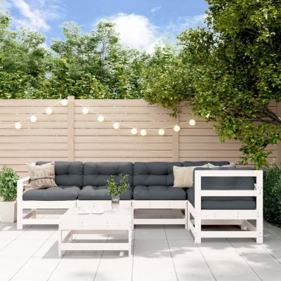 VIDAXL Salon de jardin 6 pcs Blanc Bois de pin massif - 