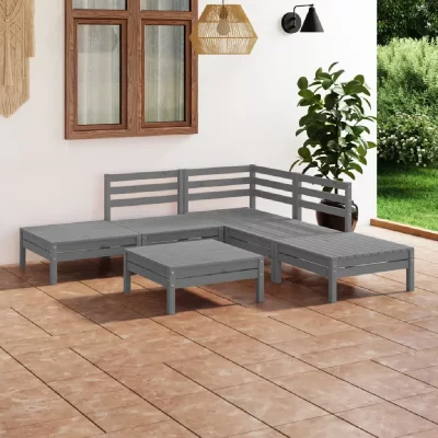 VIDAXL Salon de jardin 6 pcs Bois de pin massif Gris  Gris