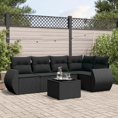 VIDAXL Salon de jardin 6 pcs r&eacute;sine tress&eacute;e noir avec coussins