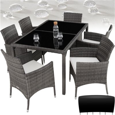 TECTAKE Salon de jardin 6 places avec housse de protection - gris/blanc