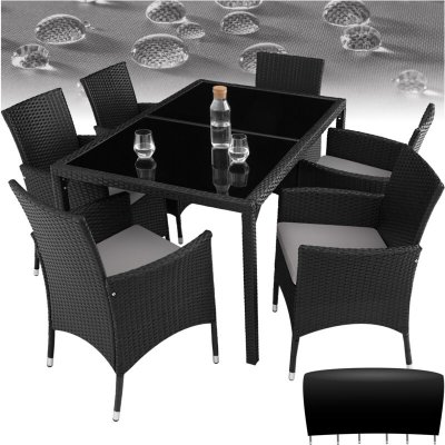 TECTAKE Salon de jardin 6 places avec housse de protection - noir/gris