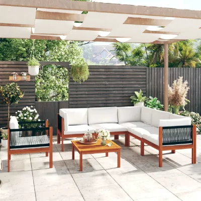 VIDAXL Salon de jardin 7 pcs avec coussins cr&egrave;me bois d'acacia solide