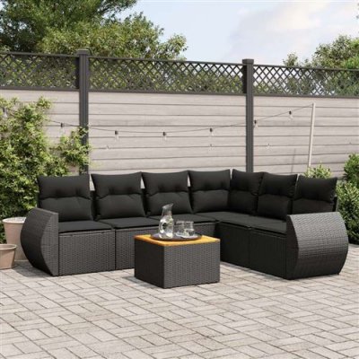 VIDAXL Salon de jardin 7 pcs avec coussins noir r&eacute;sine tress&eacute;e 