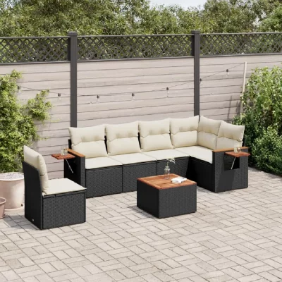 VIDAXL Salon de jardin 7 pcs r&eacute;sine tress&eacute;e noir avec coussins
