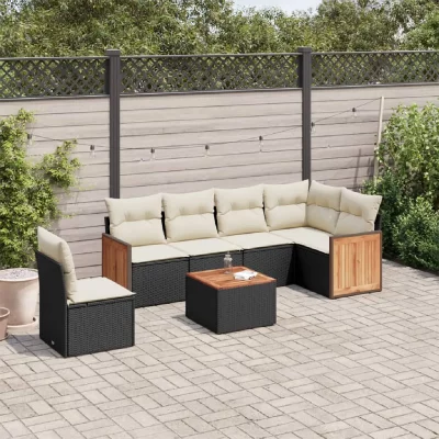 VIDAXL Salon de jardin 7 pcs  - R&eacute;sine tress&eacute;e noire