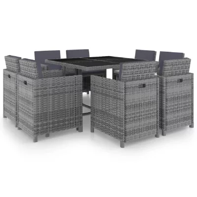 VIDAXL Salon de jardin - 8 chaises + 1 table - R&eacute;sine tress&eacute;e - Anthracite