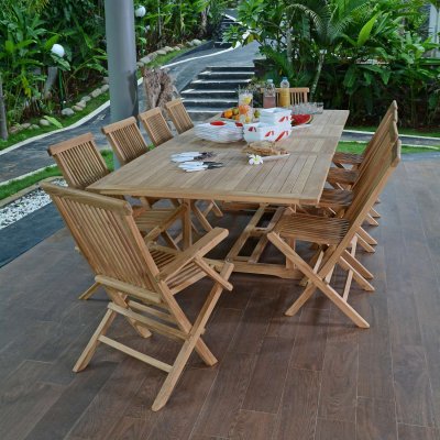 TECK ATTITUDE Salon de jardin 8 chaises avec 2 fauteuils en teck massif