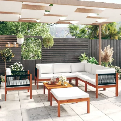 VIDAXL Salon de jardin 8 pcs avec coussins cr&egrave;me bois d'acacia solide
