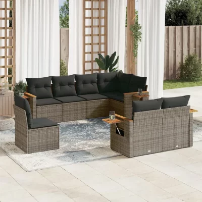 VIDAXL Salon de jardin 8 pcs avec coussins gris resine tressee