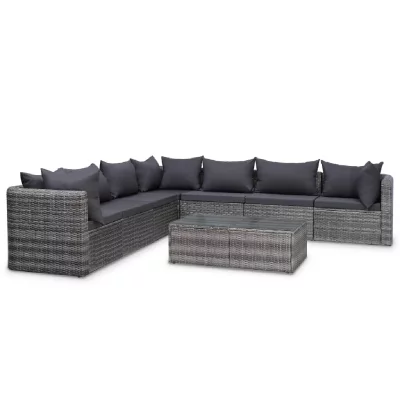 VIDAXL Salon de jardin 8 pcs avec coussins R&eacute;sine tress&eacute;e Gris  n/a