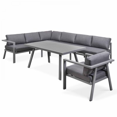 OVIALA Salon de jardin 8 places avec canap&eacute; d'angle et fauteuil
