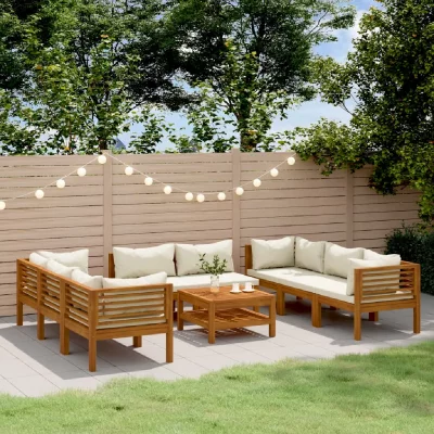 VIDAXL Salon de jardin 9 pcs avec coussin Bois d'acacia solide  Cr&egrave;me