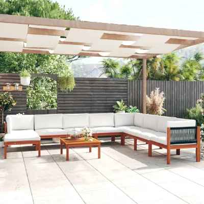 VIDAXL Salon de jardin 9 pcs avec coussins Cr&egrave;me Bois d'acacia solide  - N/A