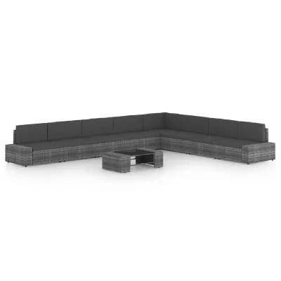 VIDAXL Salon de jardin 9 pcs avec coussins Gris R&eacute;sine tress&eacute;e