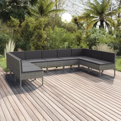 VIDAXL Salon de jardin 9 pcs avec coussins R&eacute;sine tress&eacute;e Gris  n/a