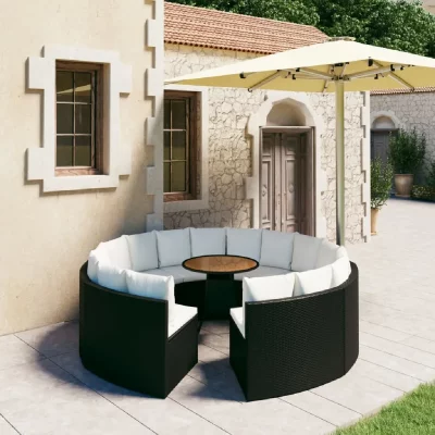 VIDAXL Salon de jardin 9 pcs avec coussins R&eacute;sine tress&eacute;e Noir