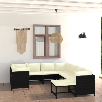 VIDAXL Salon de jardin 9 pcs avec coussins R&eacute;sine tress&eacute;e Noir  Black