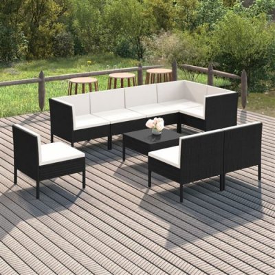 VIDAXL Salon de jardin 9 pcs avec coussins R&eacute;sine tress&eacute;e Noir  n/a