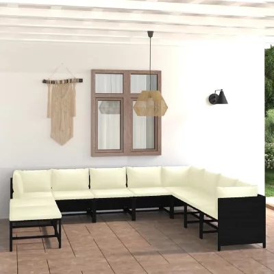 VIDAXL Salon de jardin 9 pcs avec coussins R&eacute;sine tress&eacute;e Noir  Noir