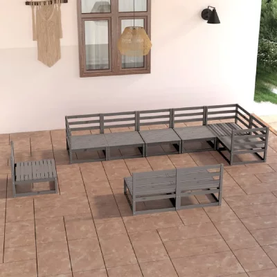VIDAXL Salon de jardin 9 pcs gris bois de pin massif - 