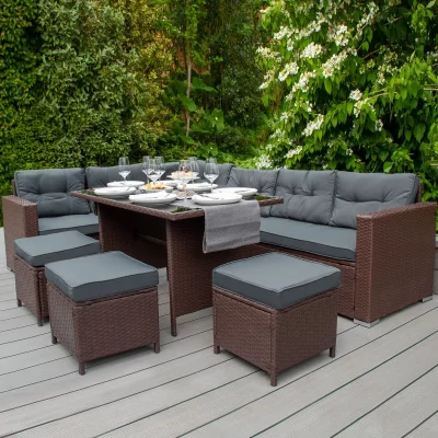 MONSTERSHOP Salon de Jardin 9 personnes & Coffre de Rangement en Rotin - Marron