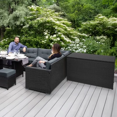 MONSTERSHOP Salon de Jardin 9 personnes & Coffre de Rangement en Rotin - Noir