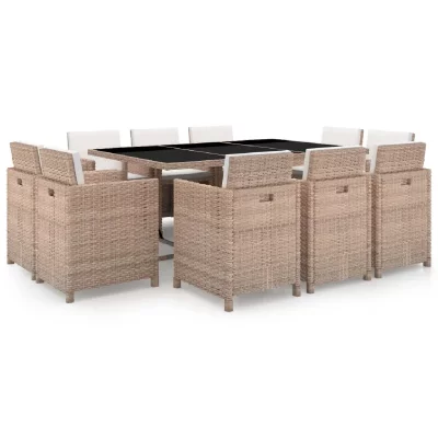 VIDAXL Salon de jardin avec coussins 11 pcs R&eacute;sine tress&eacute;e Beige  Beige