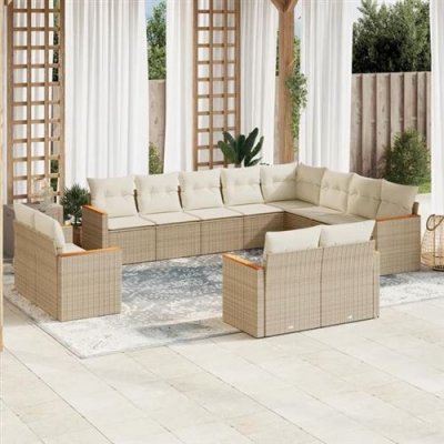  Salon de jardin avec coussins 12 pcs beige resine tressee