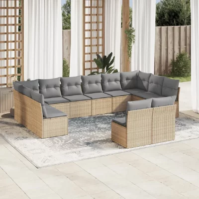 VIDAXL Salon de jardin avec coussins 12 pcs beige r&eacute;sine tress&eacute;e 3218369