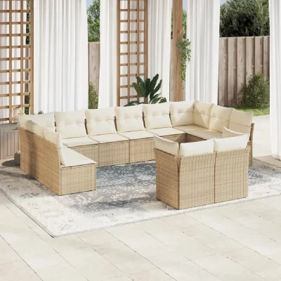 VIDAXL Salon de jardin avec coussins 12 pcs beige r&eacute;sine tress&eacute;e 3218428