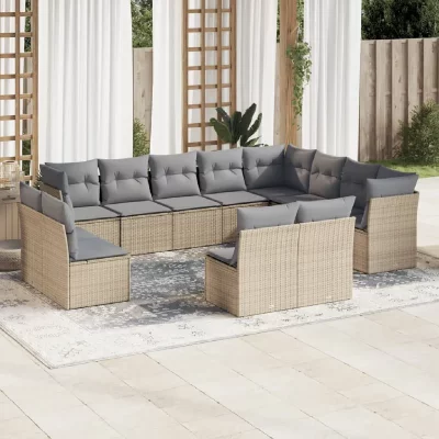 VIDAXL Salon de jardin avec coussins 12 pcs beige r&eacute;sine tress&eacute;e 3218469
