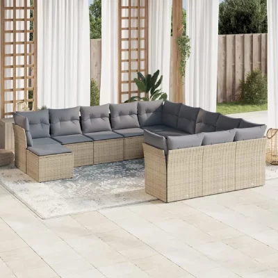 VIDAXL Salon de jardin avec coussins 12 pcs beige r&eacute;sine tress&eacute;e 3218629