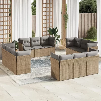 VIDAXL Salon de jardin avec coussins 12 pcs beige r&eacute;sine tress&eacute;e 3249168