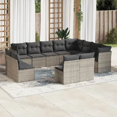 VIDAXL Salon de jardin avec coussins 12 pcs gris r&eacute;sine tress&eacute;e 3218470