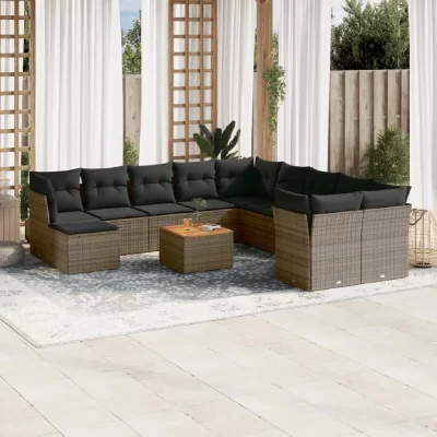 VIDAXL Salon de jardin avec coussins 12 pcs gris r&eacute;sine tress&eacute;e 3223981