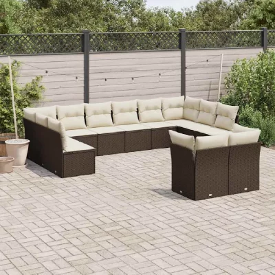 VIDAXL Salon de jardin avec coussins 12 pcs marron resine tressee