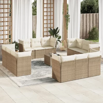 VIDAXL Salon de jardin avec coussins 13 pcs beige r&eacute;sine tress&eacute;e 3217338