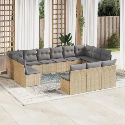 VIDAXL Salon de jardin avec coussins 13 pcs beige r&eacute;sine tress&eacute;e 3218389