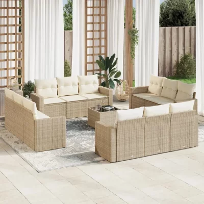 VIDAXL Salon de jardin avec coussins 13 pcs beige r&eacute;sine tress&eacute;e 3218768