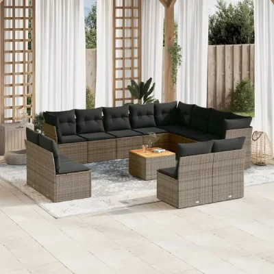 VIDAXL Salon de jardin avec coussins 13 pcs gris r&eacute;sine tress&eacute;e 3223932